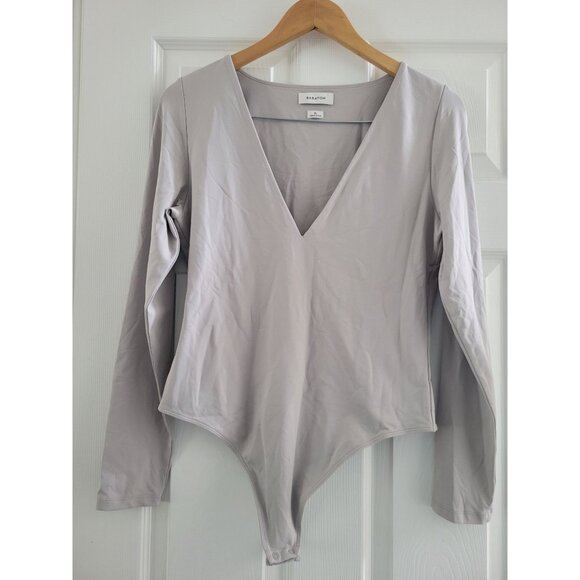 Aritzia Babaton Gray Contour Bodysuit thong size XL long sleeves Career - Picture 1 of 8
